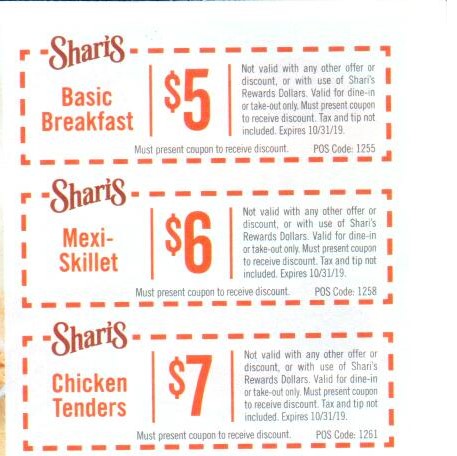 Shari’s Café And Pies Coupon - Basic Breakfast $5.
Mexi-Skillet $6.
Chicken Tenders $7
At participating locations