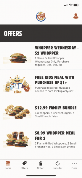 Burger King app with coupons