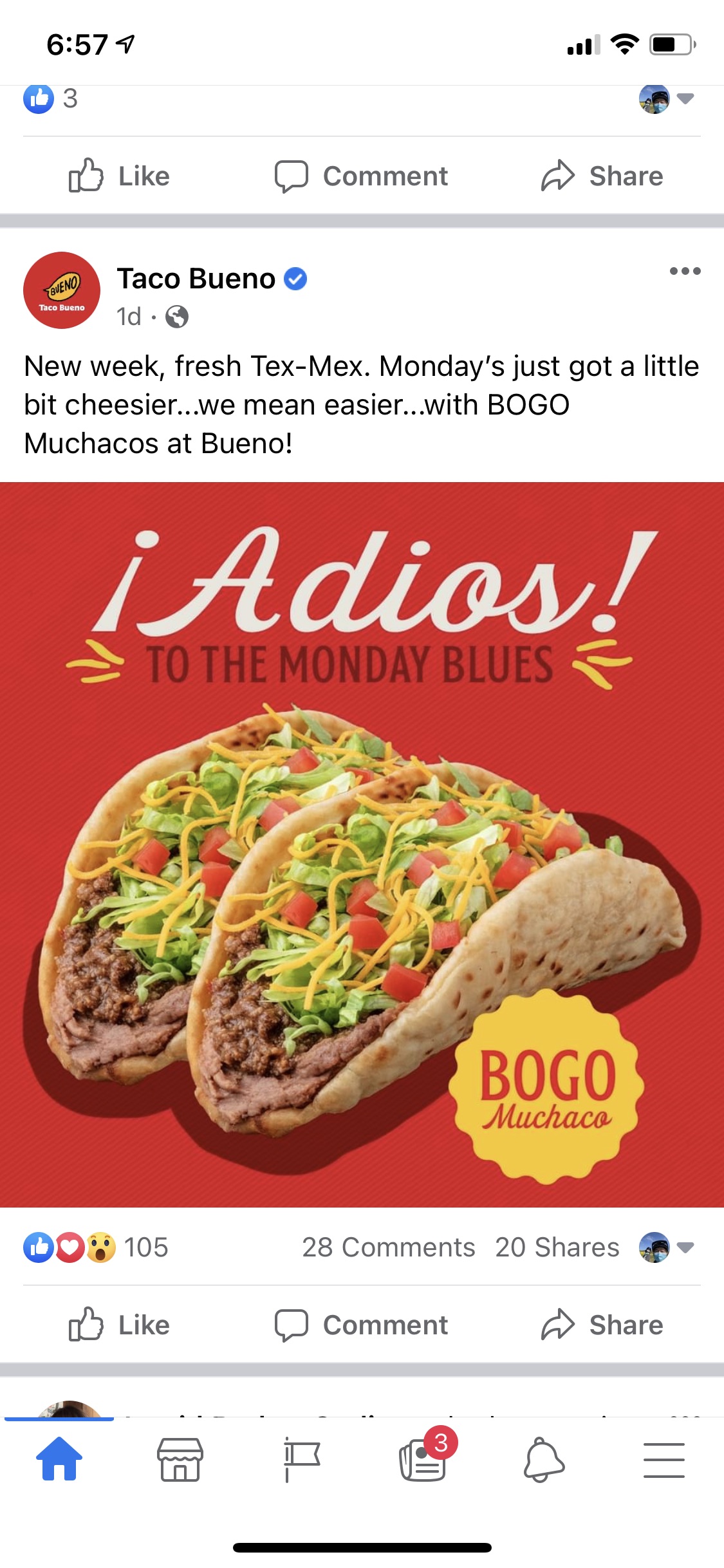 Taco Bueno Coupon - Buy 1 get one free Muchacos on Monday
Available at participating locations while supplies last.