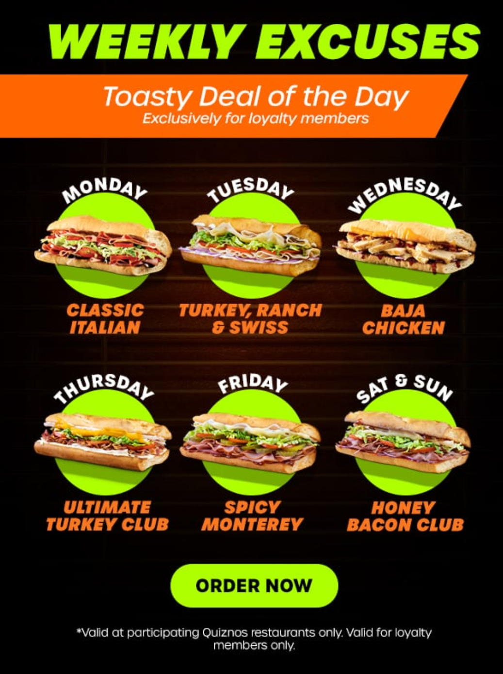 Quiznos Coupon - Toasty Deal of the Day. 8